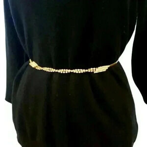 Vintage Rhinestone Gold Coil Stretch Belt Waist Chain Juliana